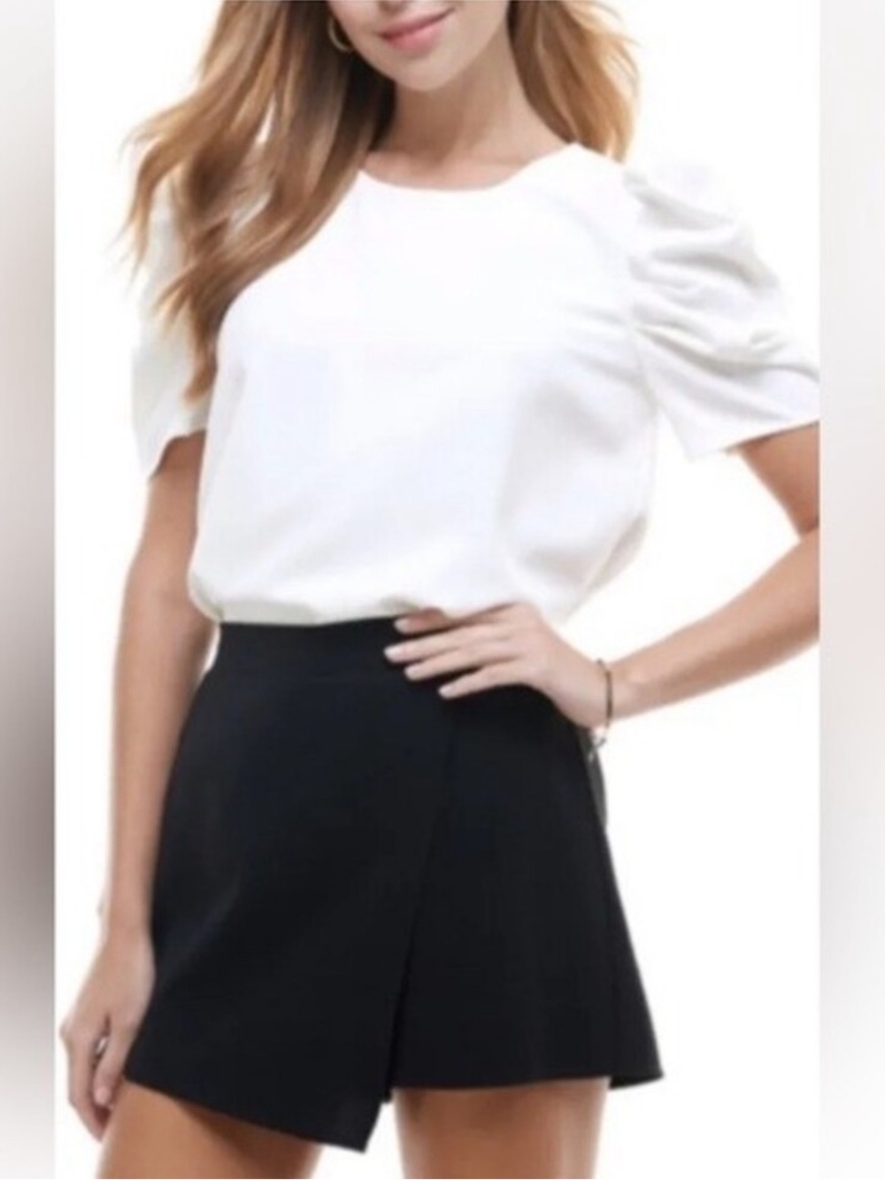3/$20 Banana Republic Factory White Short Puff Sleeve Shirt Top Blouse Small